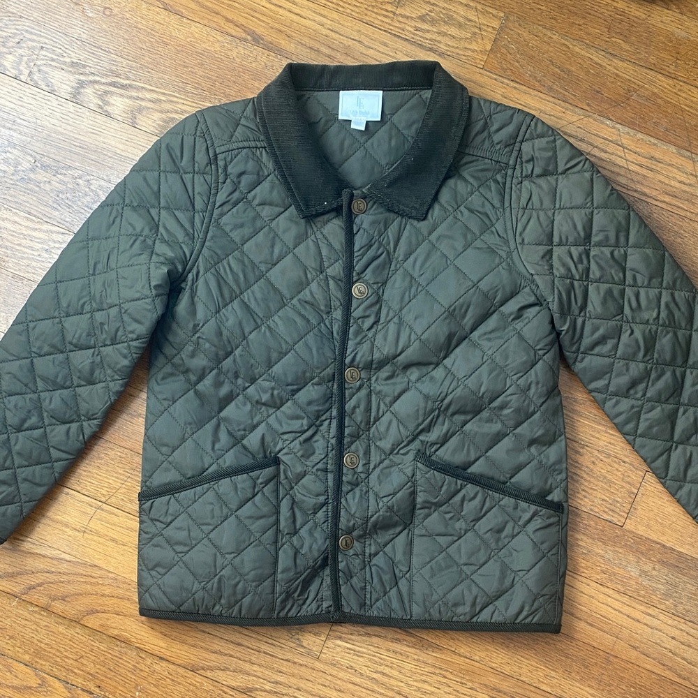 Little English green quilted coat size 7